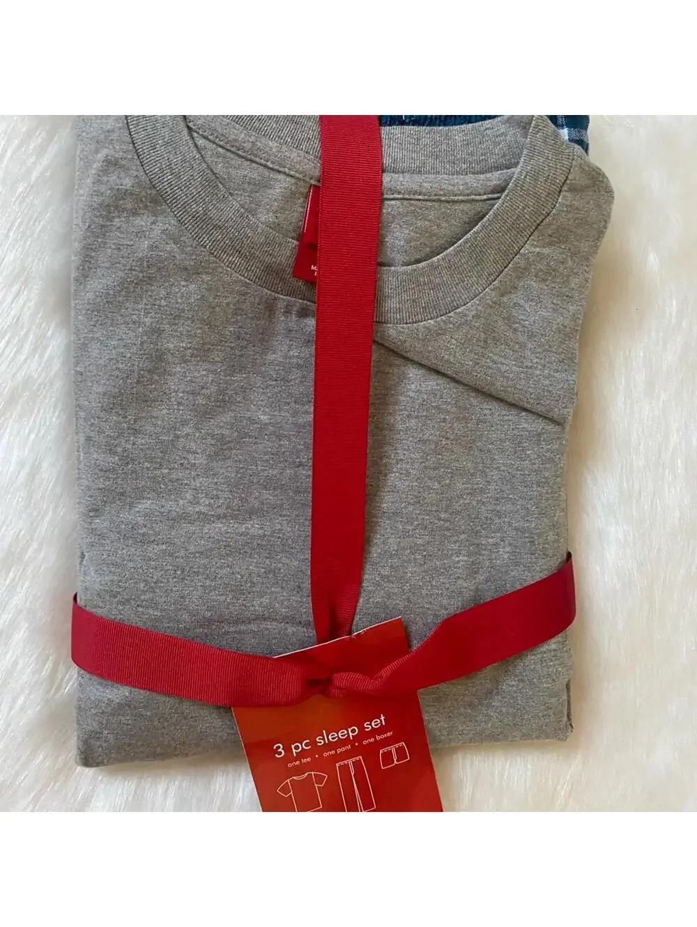 3 Piece Sleep Set with Gray Shirt and Blue Patterned Pants M
